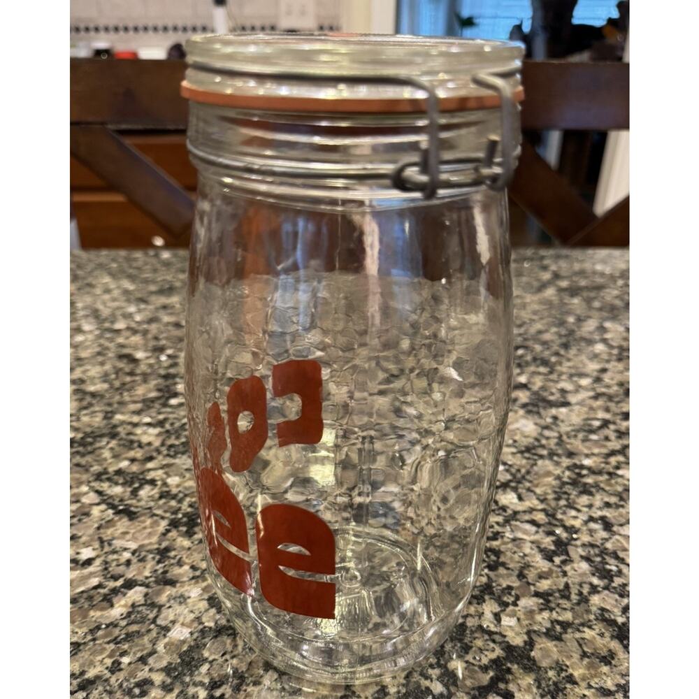 Vintage Clear Glass Jar Canister Coffee Spell Out MCM Retro Font Mid Century - Picture 11 of 13